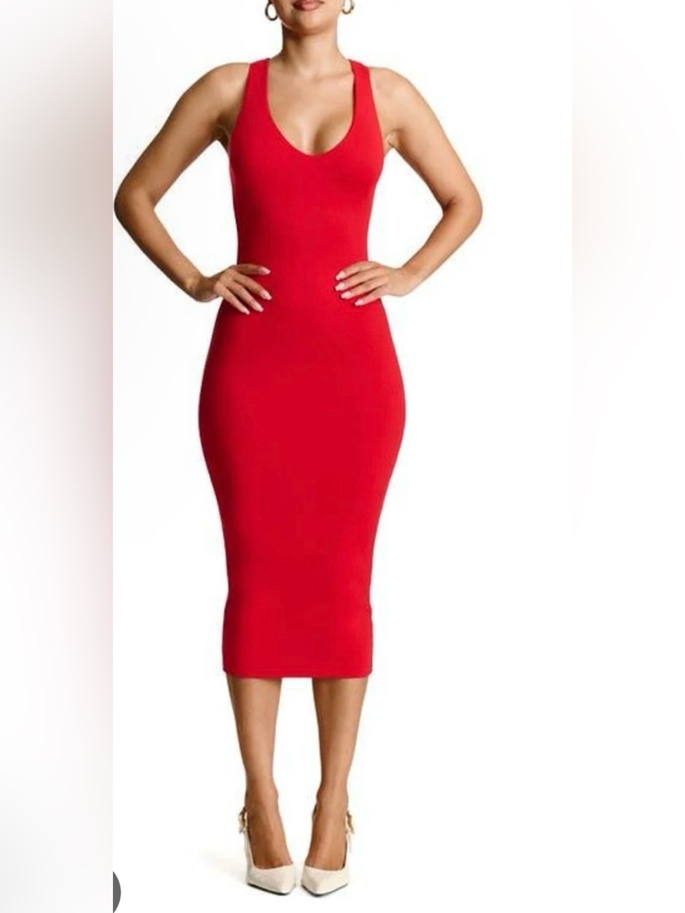 Naked Wardrobe Red Bodycon Midi Dress